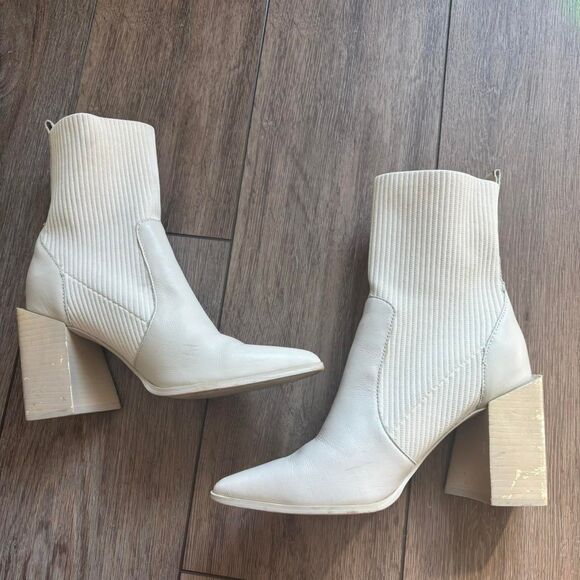 steve madden cream leather sock boot pointed toe block heel size 7.5 - Picture 2 of 6